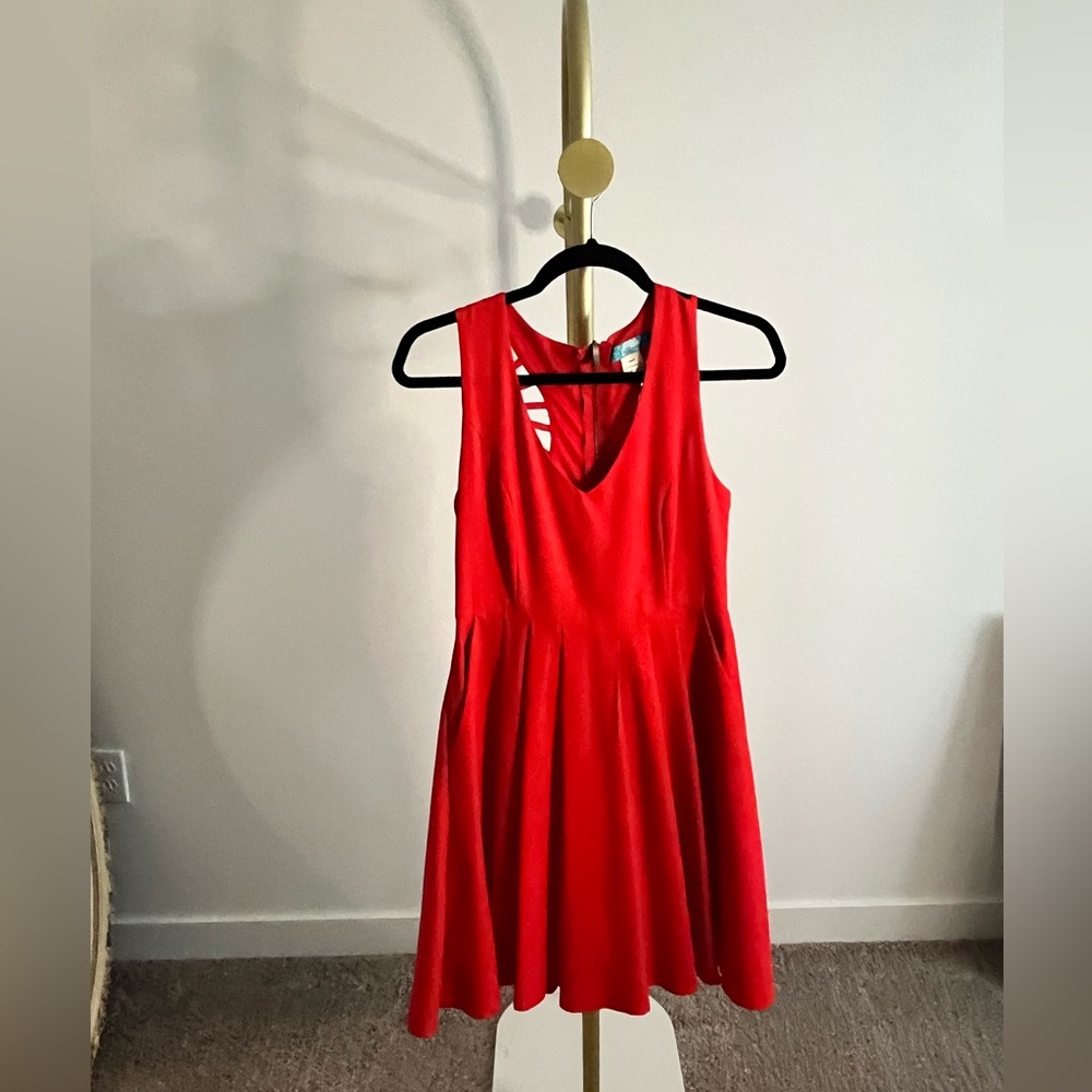 Buttons Red A-line Dress